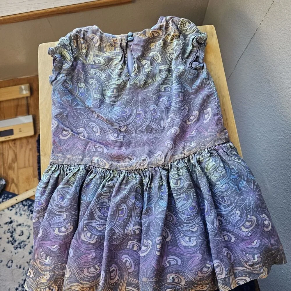 Gymboree Girls Size 4 Purple Blue Paisley Print Dress Short Sleeve Rayon CC684